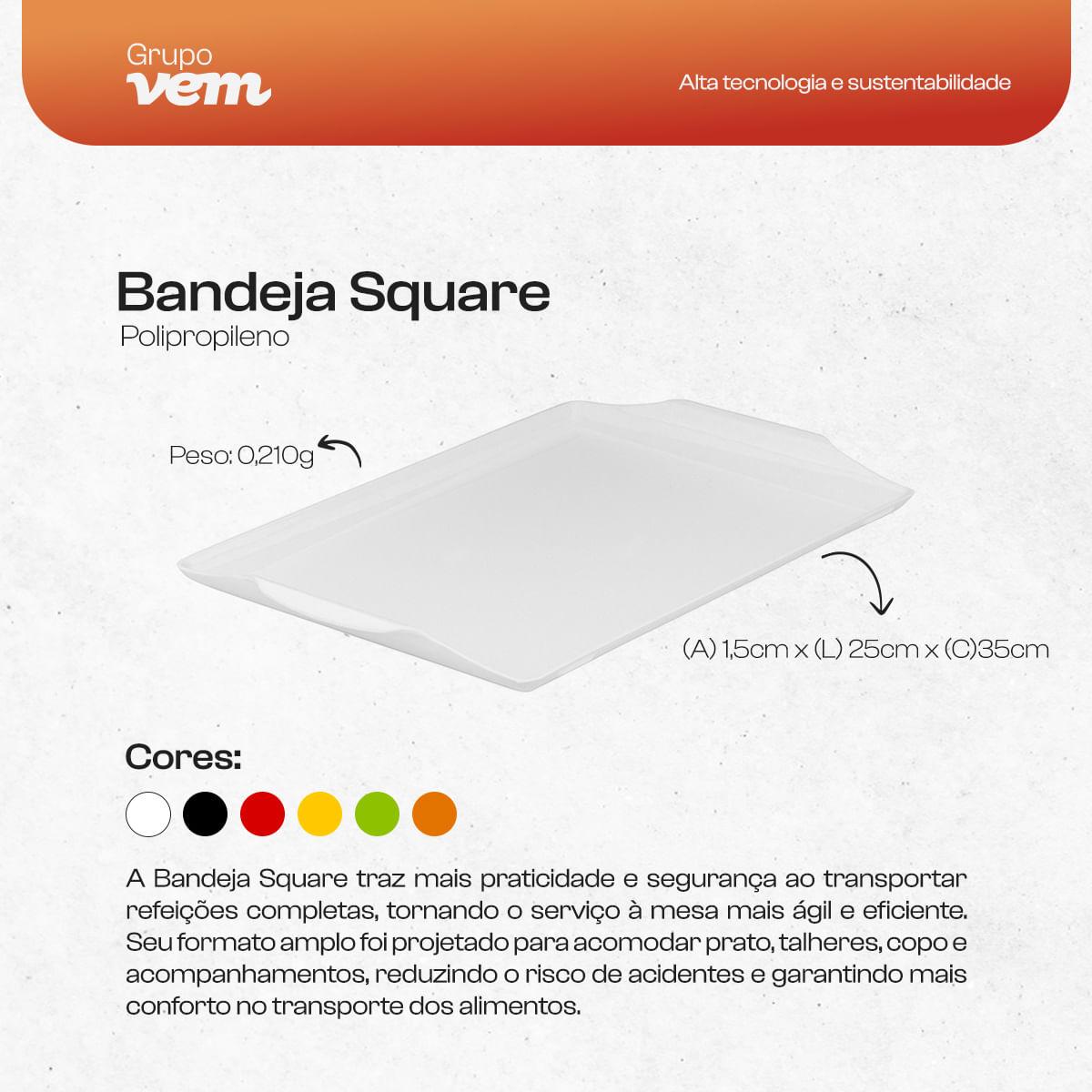 Bandeja Square Retangular 23x35 Branca em Polipropileno - Imagem 5